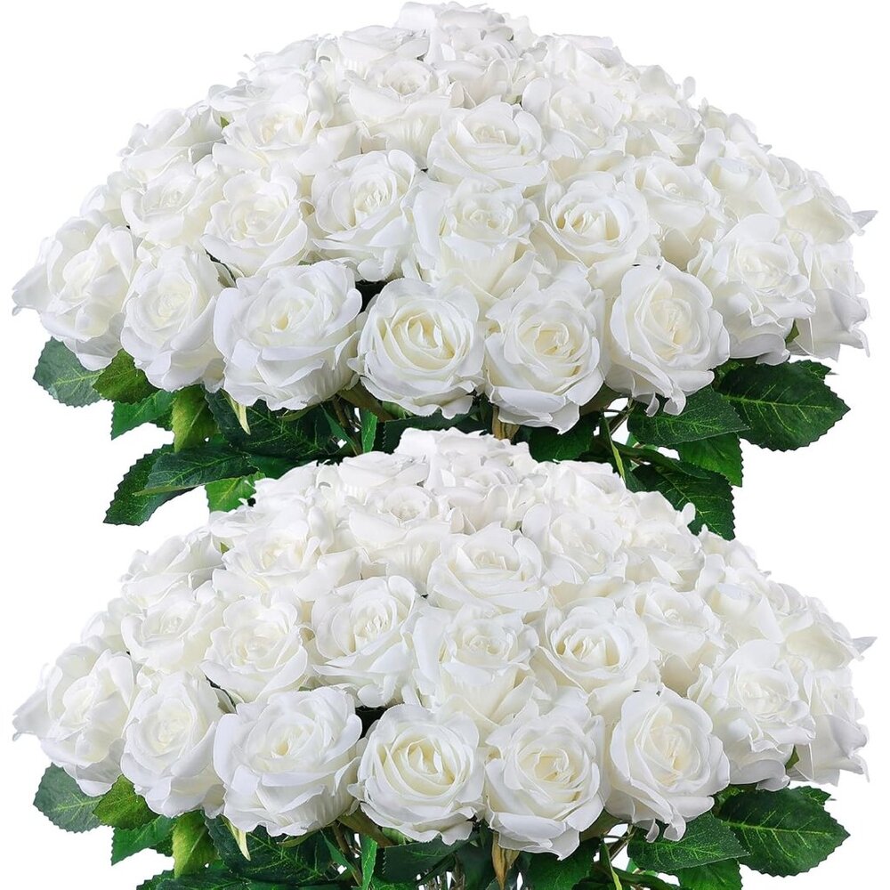 60 Pcs Artificial Rose Flower Realistic Faux Silk Roses Stem Fake Roses Bouquet